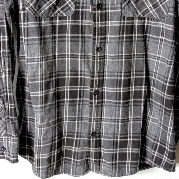 No Boundaries Hooded 100% Cotton Gray Black Plaid Long Sleeve Shacket 42-44 L - Picture 5 of 9